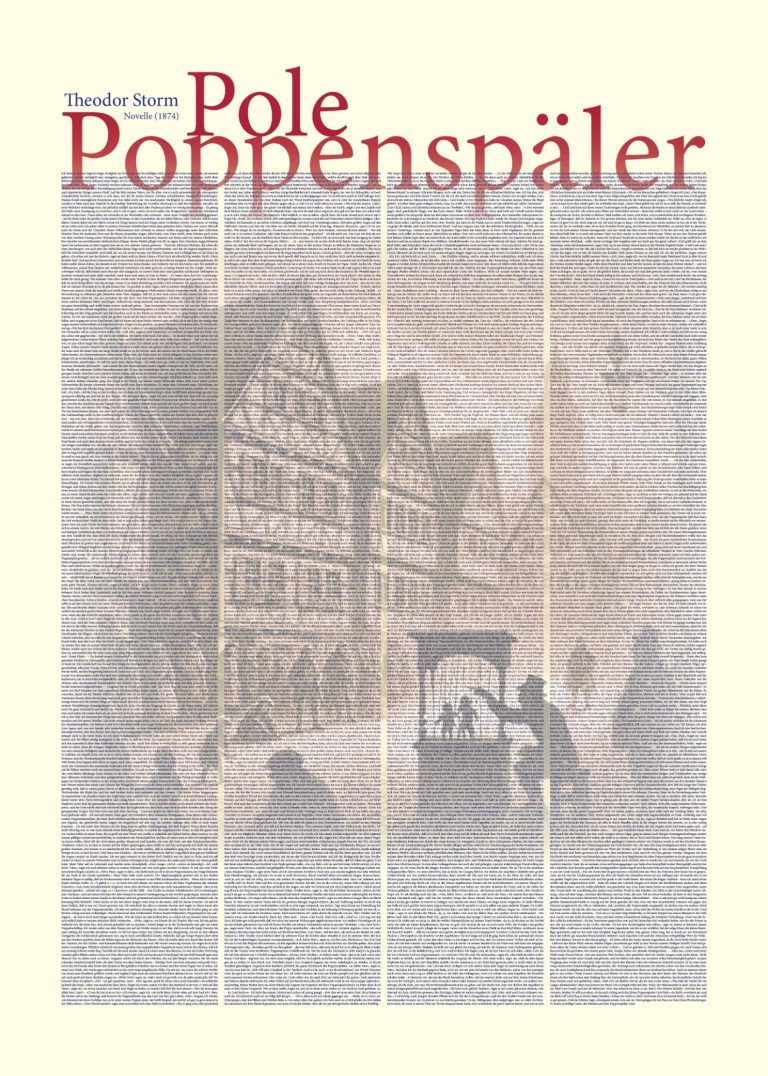Poster "Pole Poppenspäler" von Theodor Storm. Der komplette Text ansprechend grafisch gestaltet. 