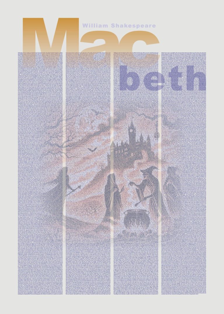 Poster "Macbeth" von William Shakespeare. Der komplette Text ansprechend grafisch gestaltet.