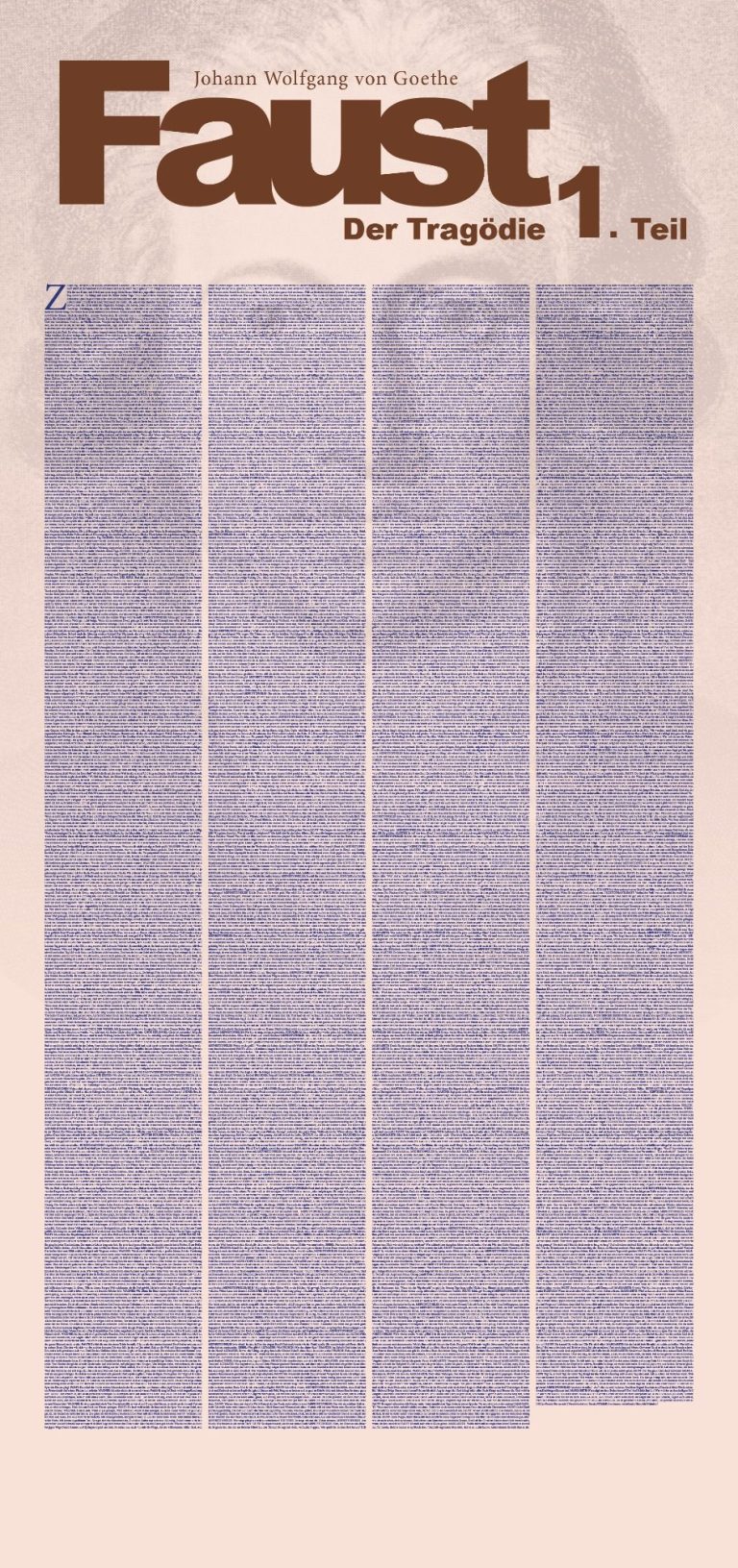 "Faust Teil 1" von Goethe, der komplette Text auf einem Poster grafisch stilvoll ausgestaltet