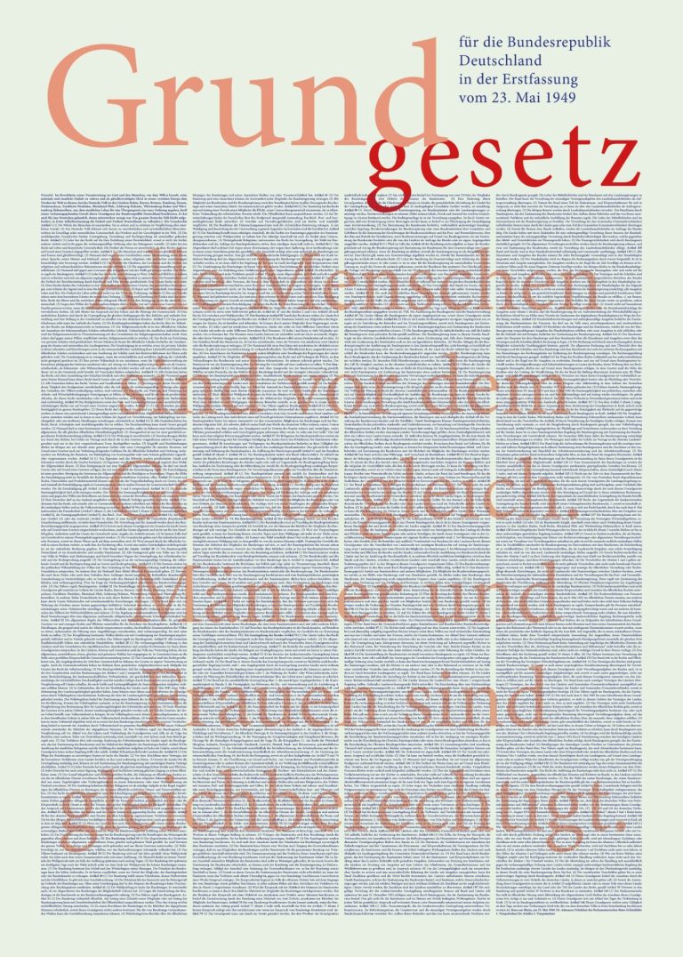 Poster Grundgesetz in der Fassung von 1949. Kompletter Text "Frauen und Männer sind vor dem Gesetz gleich". Format 50x70 cm.