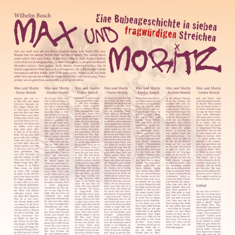 Poster Max und Moritz von Wilhelm Busch, einmalig gestaltet.