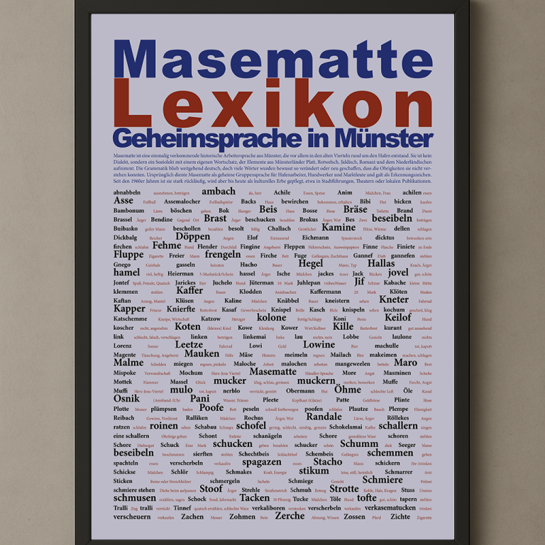 Poster 50x70 cm, Motiv: Masematte Lexikon - die Geheimsprache in Münster mit Übersetzung