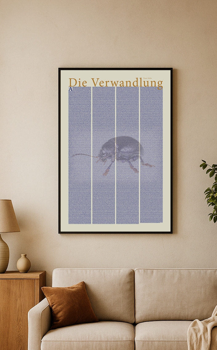 Poster, Format 70x100 cm "Die Verwandlung" von Franz Kafka. Der komplette Text anschaulich gestaltet.